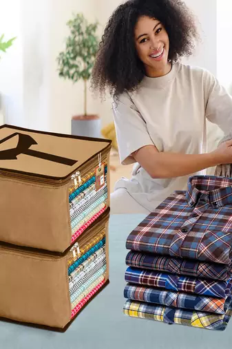 Clothes storage mens shirt cover jeans pant t shirt trousers garments organizer for wardrobe brown