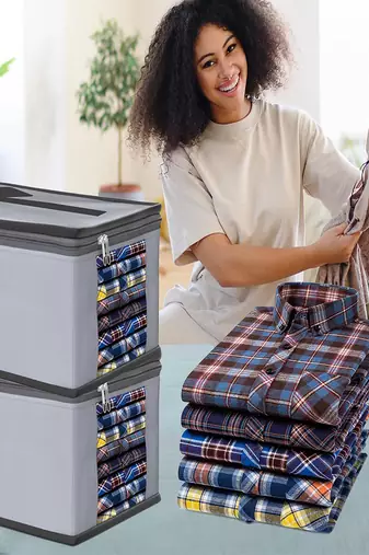 Clothes storage mens shirt cover jeans pant t shirt trousers garments organizer for wardrobe grey