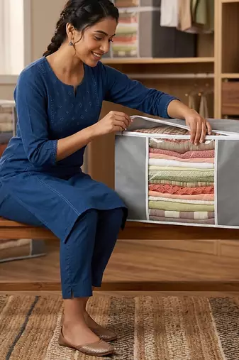 Clothes storage lehenga, suit, dress saree blouse cover garments bag wardrobe organiser pouches grey