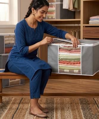 Clothes storage lehenga, suit, dress saree blouse cover garments bag wardrobe organiser pouches grey 5