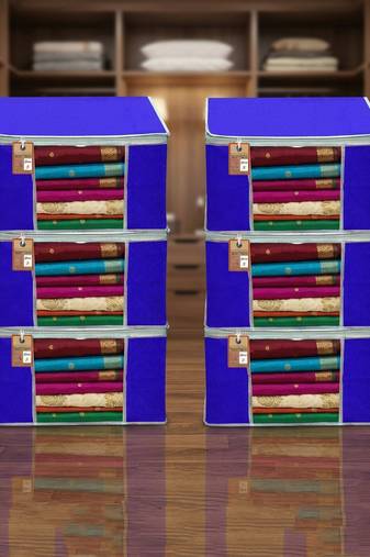 Clothes storage lehenga, suit, dress saree blouse cover garments bag wardrobe organiser pouches blue