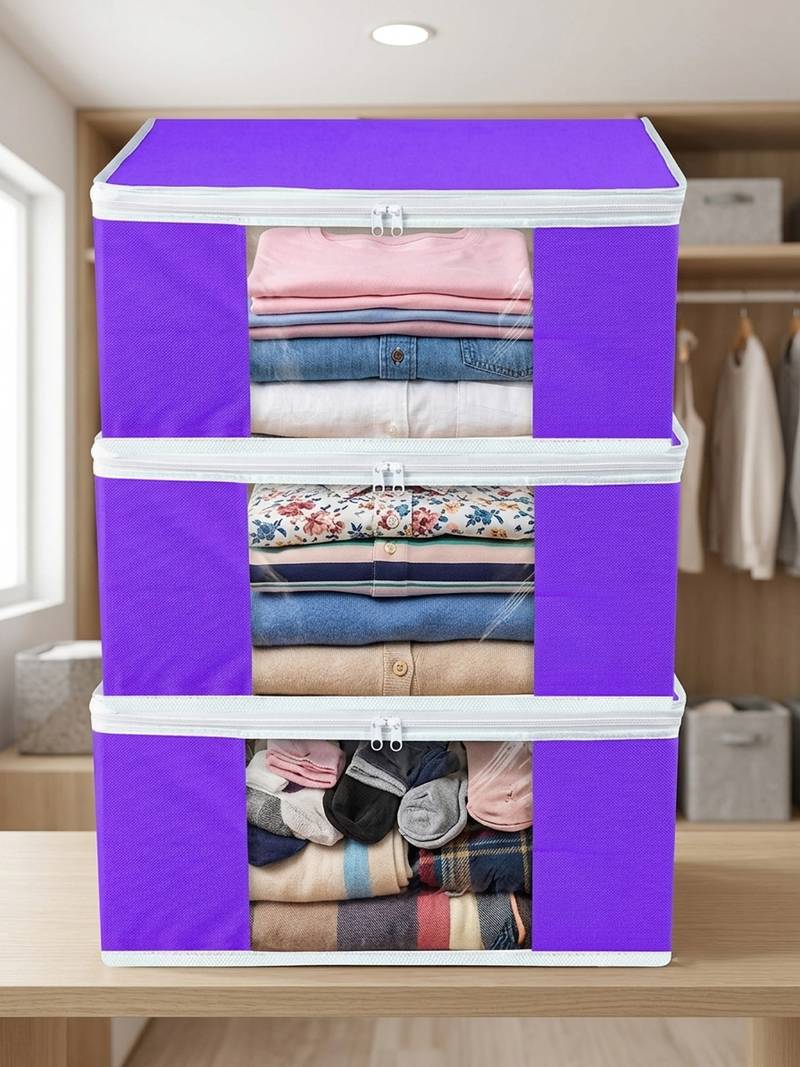 Clothes storage lehenga, suit, dress saree blouse cover garments bag wardrobe organiser pouches purple