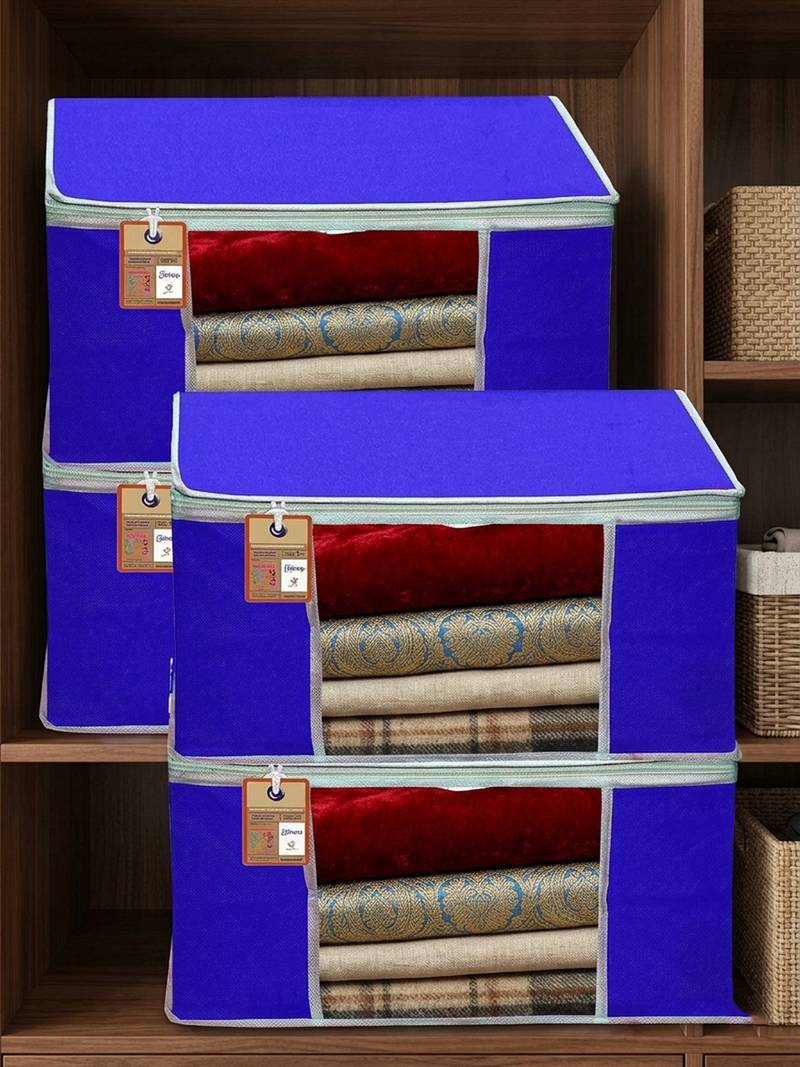 Clothes storage lehenga, suit, dress saree blouse cover garments bag wardrobe organiser pouches blue