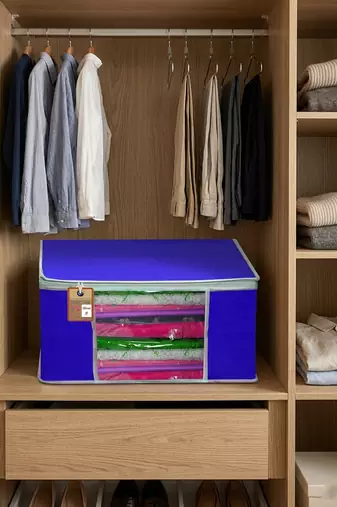 Clothes storage lehenga, suit, dress saree blouse cover garments bag wardrobe organiser pouches blue