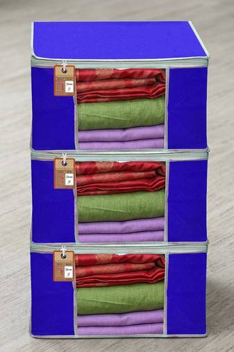 Clothes storage lehenga, suit, dress saree blouse cover garments bag wardrobe organiser pouches blue