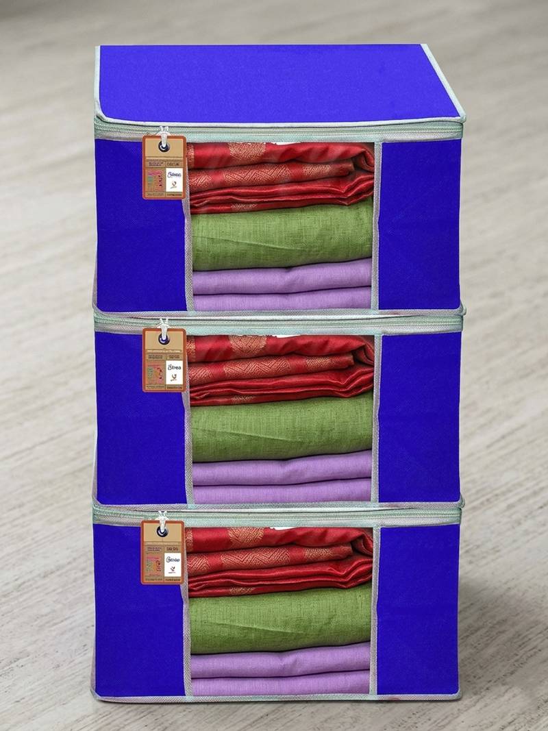 Clothes storage lehenga, suit, dress saree blouse cover garments bag wardrobe organiser pouches blue