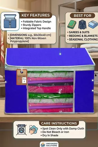 Clothes storage lehenga, suit, dress saree blouse cover garments bag wardrobe organiser pouches blue