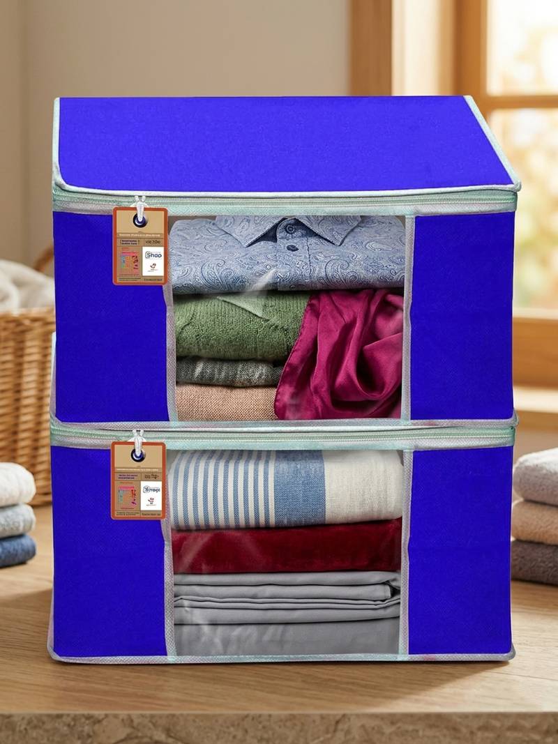 Clothes storage lehenga, suit, dress saree blouse cover garments bag wardrobe organiser pouches blue
