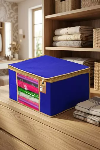 Clothes storage lehenga, suit, dress saree blouse cover garments bag wardrobe organiser pouches blue
