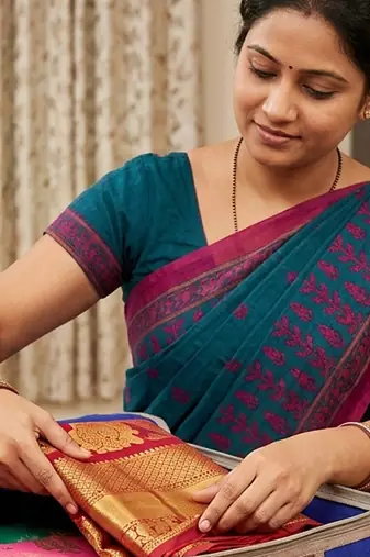 Clothes storage lehenga, suit, dress saree blouse cover garments bag wardrobe organiser pouches blue