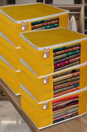 Clothes storage lehenga, suit, dress saree blouse cover garments bag wardrobe organiser pouches yellow