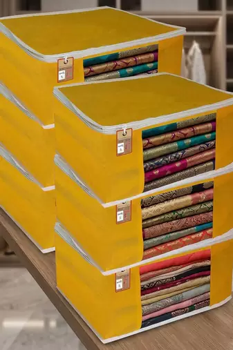 Clothes storage lehenga, suit, dress saree blouse cover garments bag wardrobe organiser pouches yellow