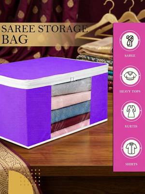 Clothes storage lehenga, suit, dress saree blouse cover garments bag wardrobe organiser pouches purple 5