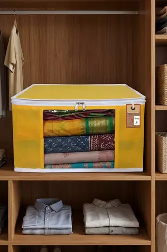 Clothes storage lehenga, suit, dress saree blouse cover garments bag wardrobe organiser pouches yellow