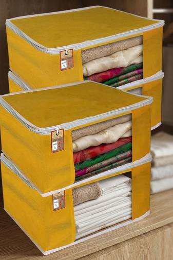 Clothes storage lehenga, suit, dress saree blouse cover garments bag wardrobe organiser pouches yellow