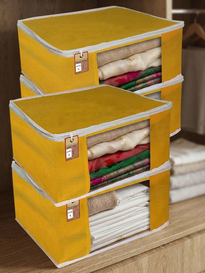 Clothes storage lehenga, suit, dress saree blouse cover garments bag wardrobe organiser pouches yellow