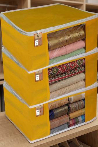Clothes storage lehenga, suit, dress saree blouse cover garments bag wardrobe organiser pouches yellow