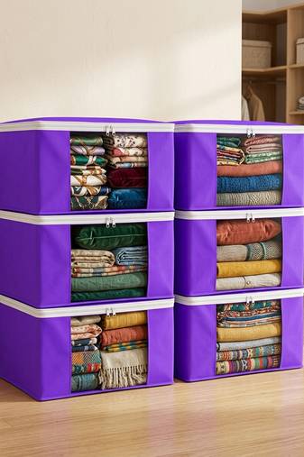 Clothes storage lehenga, suit, dress saree blouse cover garments bag wardrobe organiser pouches purple