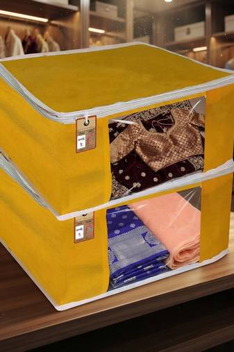 Clothes storage lehenga, suit, dress saree blouse cover garments bag wardrobe organiser pouches yellow