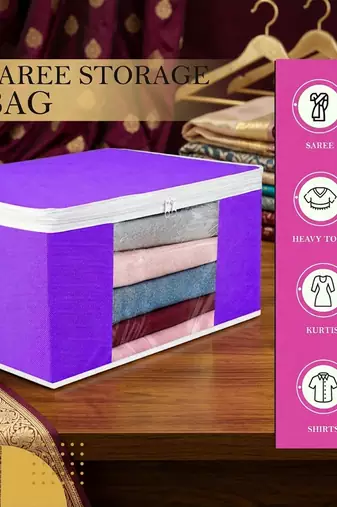 Clothes storage lehenga, suit, dress saree blouse cover garments bag wardrobe organiser pouches purple