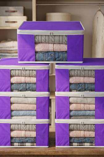 Clothes storage lehenga, suit, dress saree blouse cover garments bag wardrobe organiser pouches purple