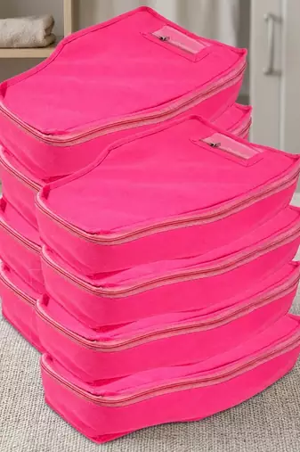 clothes storage lehenga, suit, dress saree blouse cover garments bag wardrobe organiser pouches pink