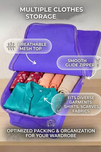 clothes storage lehenga, suit, dress saree blouse cover garments bag wardrobe organiser pouches blue
