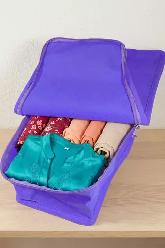 clothes storage lehenga, suit, dress saree blouse cover garments bag wardrobe organiser pouches blue