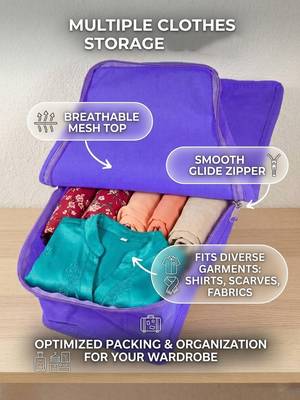 clothes storage lehenga, suit, dress saree blouse cover garments bag wardrobe organiser pouches blue 5