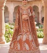 Rust Orange Silk Bridal Lehenga Choli With Heritage Dori And Peacock Embroidery