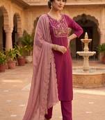 Pink roman silk blend kurti pant dupatta set