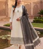 Cream khadi cotton kurti pant dupatta set