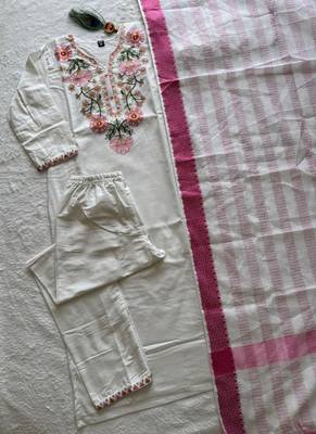 White khadi cotton kurti pant dupatta set 2