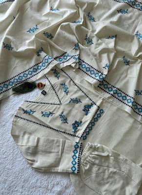 Cream khadi cotton kurti pant dupatta set 2