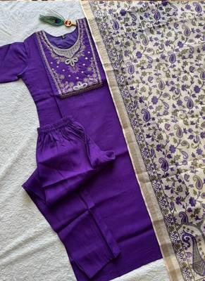 Purple roman silk blend kurti pant dupatta set 2