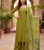Mahendi mul chanderi kurti pant dupatta set