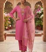 Light pink mul chanderi kurti pant dupatta set