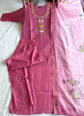 Light pink mul chanderi kurti pant dupatta set 2