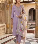 Lavender mul chanderi kurti pant dupatta set