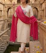 Cream khadi cotton kurti pant dupatta set