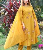 Mustard cotton kurti pant dupatta set