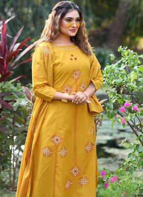 Mustard cotton kurti pant dupatta set 2