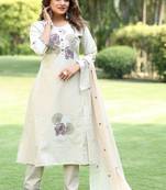 Cream cotton kurti pant dupatta set