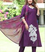 Purple cotton kurti pant dupatta set