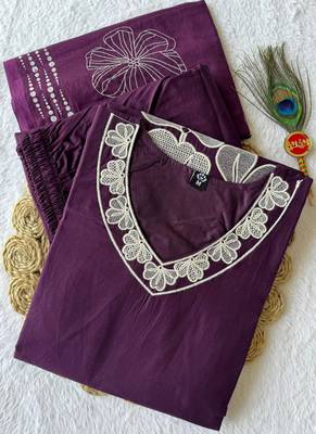 Purple cotton kurti pant dupatta set 2