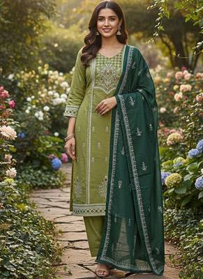 Pista cotton kurti pant dupatta set 1