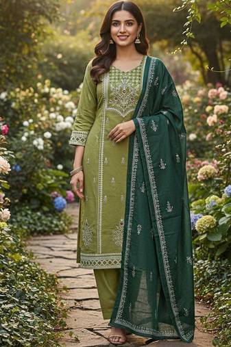 Pista cotton kurti pant dupatta set