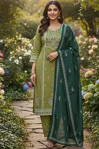 Pista cotton kurti pant dupatta set