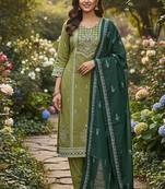 Pista cotton kurti pant dupatta set