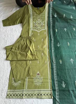 Pista cotton kurti pant dupatta set 2